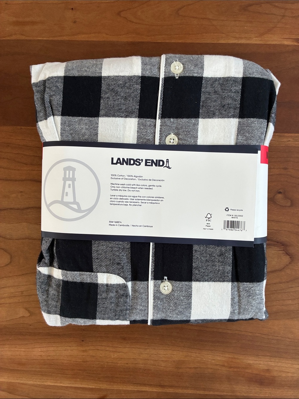 Lands' End Black and White Buffalo Check Women’s Medium Pajama Set New With Tags - Picture 2 of 6